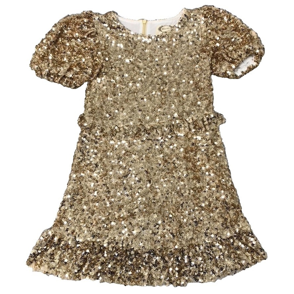Mia Joy Sequin Dress Girls 6 Gold Short Sleeve Party Wedding Holiday Formal
